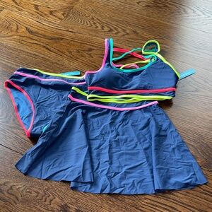 Navy Blue and Neon Green Swim Set